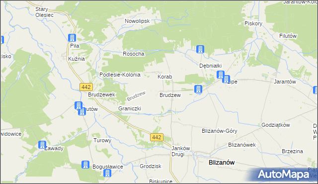 mapa Brudzew gmina Blizanów, Brudzew gmina Blizanów na mapie Targeo