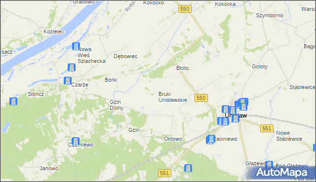 mapa Bruki Unisławskie, Bruki Unisławskie na mapie Targeo