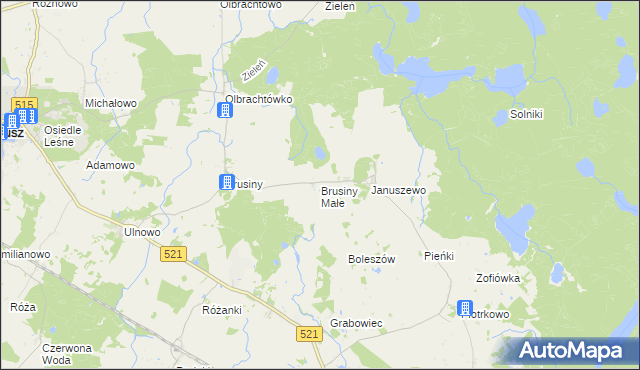 mapa Brusiny Małe, Brusiny Małe na mapie Targeo