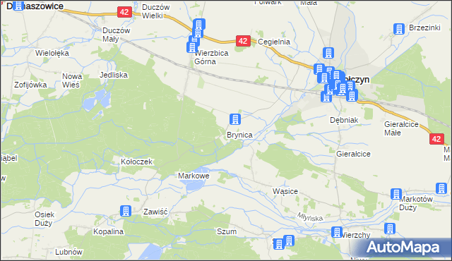 mapa Brynica gmina Wołczyn, Brynica gmina Wołczyn na mapie Targeo