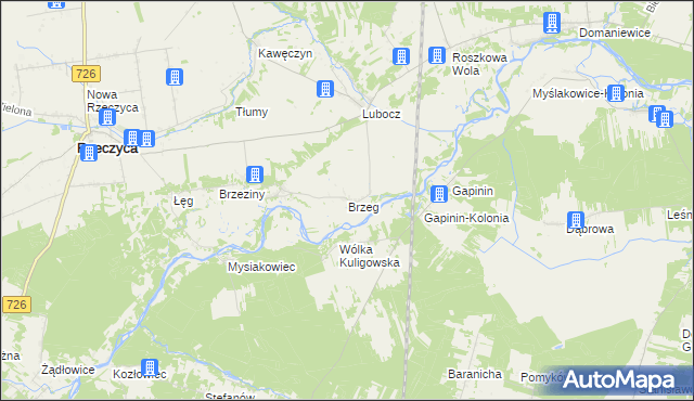 mapa Brzeg gmina Rzeczyca, Brzeg gmina Rzeczyca na mapie Targeo