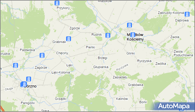 mapa Brzegi gmina Miastków Kościelny, Brzegi gmina Miastków Kościelny na mapie Targeo