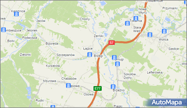 mapa Brzegi gmina Sobków, Brzegi gmina Sobków na mapie Targeo