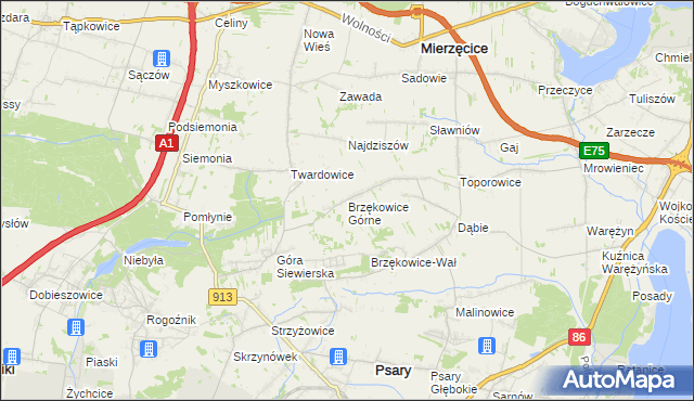 mapa Brzękowice Górne, Brzękowice Górne na mapie Targeo