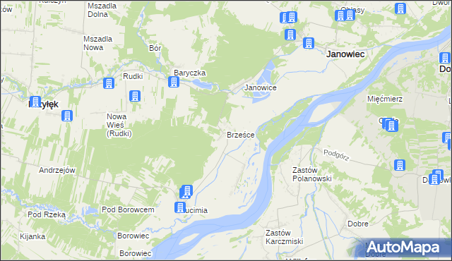 mapa Brześce gmina Janowiec, Brześce gmina Janowiec na mapie Targeo