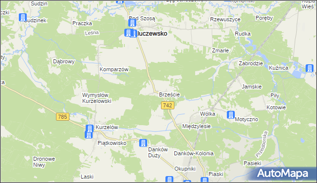 mapa Brzeście gmina Kluczewsko, Brzeście gmina Kluczewsko na mapie Targeo