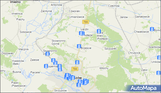 mapa Brzeście gmina Pińczów, Brzeście gmina Pińczów na mapie Targeo