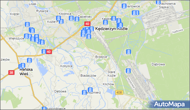 mapa Brzeźce gmina Bierawa, Brzeźce gmina Bierawa na mapie Targeo