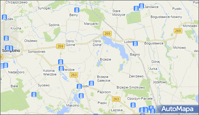 mapa Brzezie gmina Babiak, Brzezie gmina Babiak na mapie Targeo