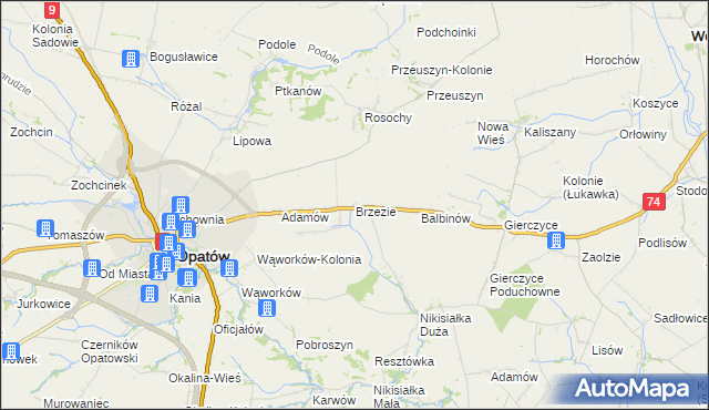 mapa Brzezie gmina Opatów, Brzezie gmina Opatów na mapie Targeo