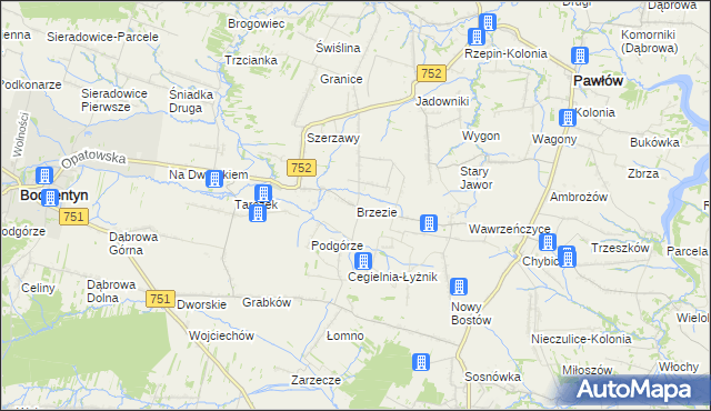 mapa Brzezie gmina Pawłów, Brzezie gmina Pawłów na mapie Targeo