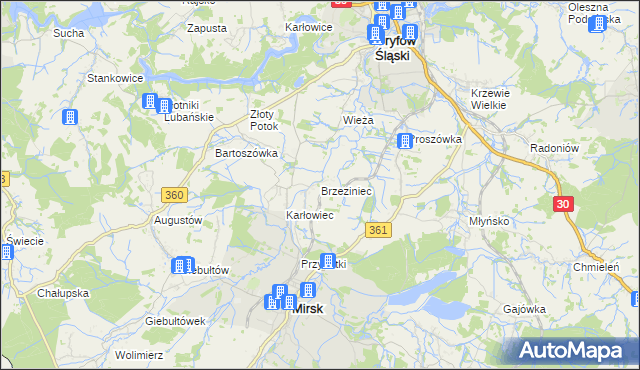 mapa Brzeziniec gmina Mirsk, Brzeziniec gmina Mirsk na mapie Targeo