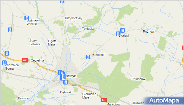 mapa Brzezinki gmina Wołczyn, Brzezinki gmina Wołczyn na mapie Targeo