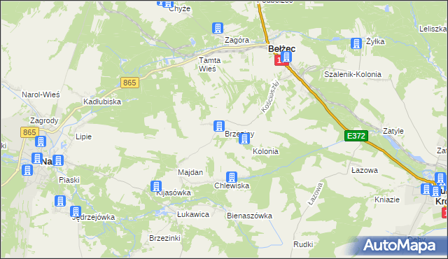 mapa Brzeziny gmina Bełżec, Brzeziny gmina Bełżec na mapie Targeo