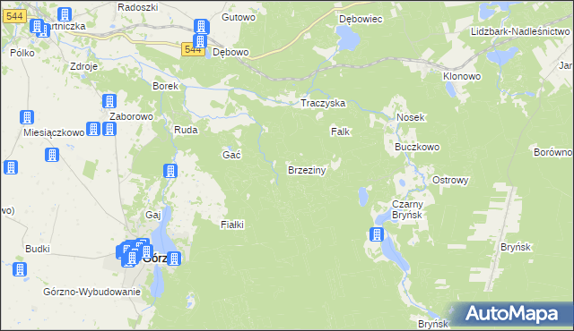 mapa Brzeziny gmina Górzno, Brzeziny gmina Górzno na mapie Targeo