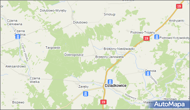 mapa Brzeziny-Janowięta, Brzeziny-Janowięta na mapie Targeo