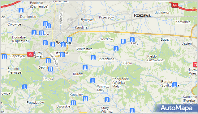 mapa Brzeźnica gmina Bochnia, Brzeźnica gmina Bochnia na mapie Targeo