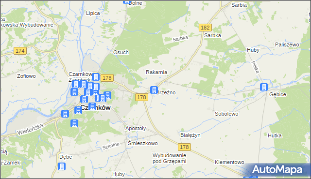 mapa Brzeźno gmina Czarnków, Brzeźno gmina Czarnków na mapie Targeo