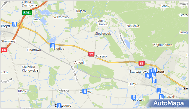 mapa Brzeźno gmina Kostrzyn, Brzeźno gmina Kostrzyn na mapie Targeo