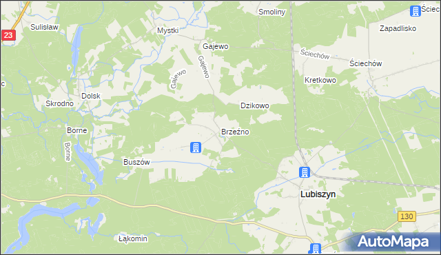 mapa Brzeźno gmina Lubiszyn, Brzeźno gmina Lubiszyn na mapie Targeo