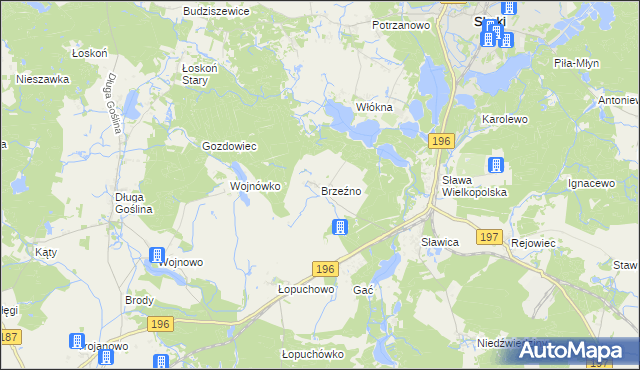 mapa Brzeźno gmina Skoki, Brzeźno gmina Skoki na mapie Targeo
