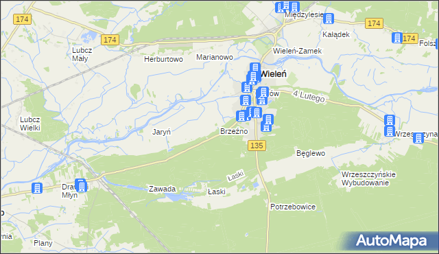 mapa Brzeźno gmina Wieleń, Brzeźno gmina Wieleń na mapie Targeo