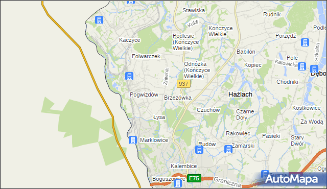 mapa Brzezówka gmina Hażlach, Brzezówka gmina Hażlach na mapie Targeo