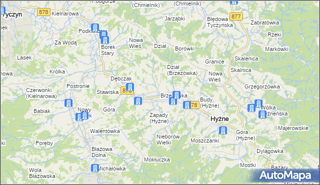 mapa Brzezówka gmina Hyżne, Brzezówka gmina Hyżne na mapie Targeo