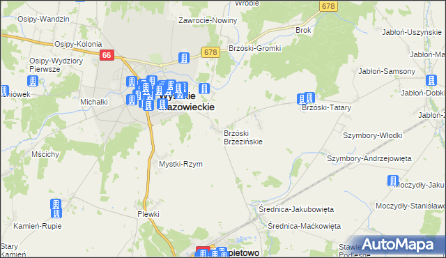 mapa Brzóski Brzezińskie, Brzóski Brzezińskie na mapie Targeo