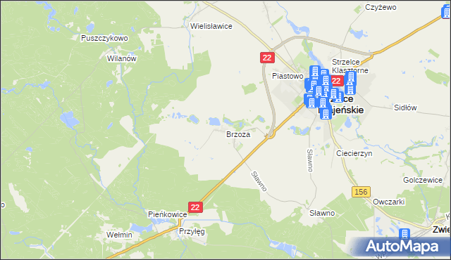 mapa Brzoza gmina Strzelce Krajeńskie, Brzoza gmina Strzelce Krajeńskie na mapie Targeo