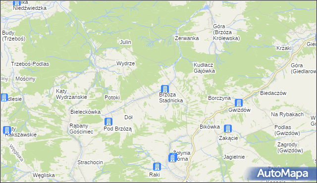 mapa Brzóza Stadnicka, Brzóza Stadnicka na mapie Targeo