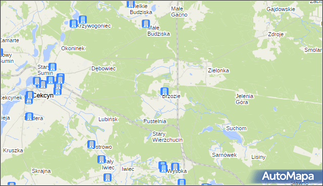 mapa Brzozie gmina Cekcyn, Brzozie gmina Cekcyn na mapie Targeo