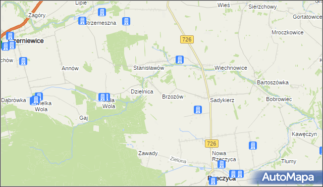 mapa Brzozów gmina Rzeczyca, Brzozów gmina Rzeczyca na mapie Targeo