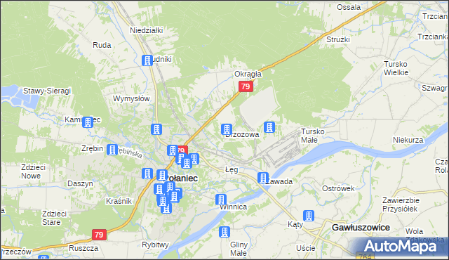 mapa Brzozowa gmina Połaniec, Brzozowa gmina Połaniec na mapie Targeo