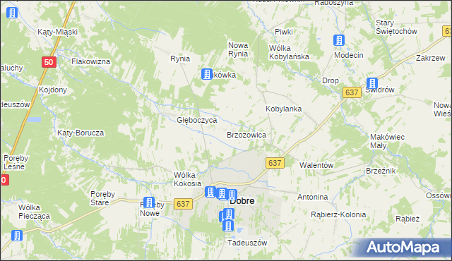 mapa Brzozowica gmina Dobre, Brzozowica gmina Dobre na mapie Targeo