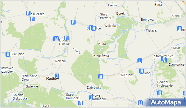 mapa Brzozówka gmina Radłów, Brzozówka gmina Radłów na mapie Targeo