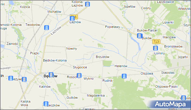 mapa Brzustów gmina Będków, Brzustów gmina Będków na mapie Targeo