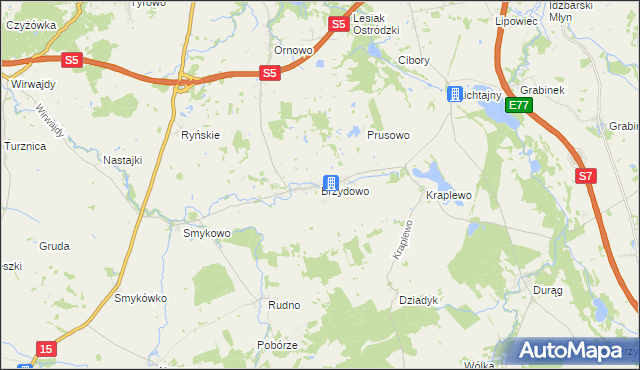 mapa Brzydowo gmina Ostróda, Brzydowo gmina Ostróda na mapie Targeo