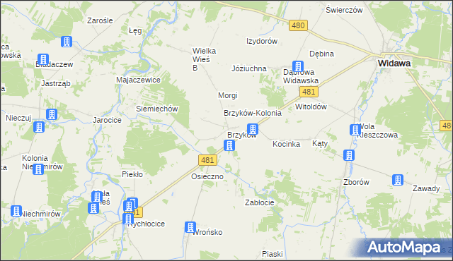 mapa Brzyków gmina Widawa, Brzyków gmina Widawa na mapie Targeo