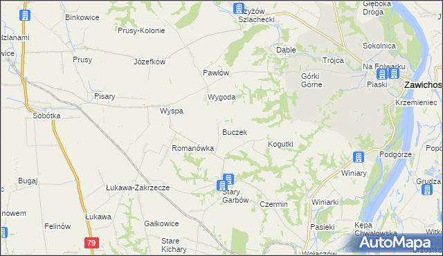 mapa Buczek gmina Dwikozy, Buczek gmina Dwikozy na mapie Targeo