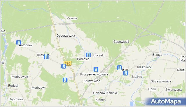 mapa Buczek gmina Poświętne, Buczek gmina Poświętne na mapie Targeo