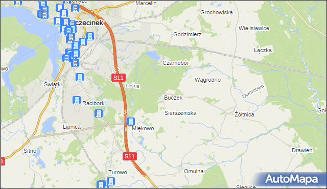 mapa Buczek gmina Szczecinek, Buczek gmina Szczecinek na mapie Targeo