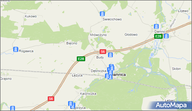 mapa Budy gmina Damnica, Budy gmina Damnica na mapie Targeo