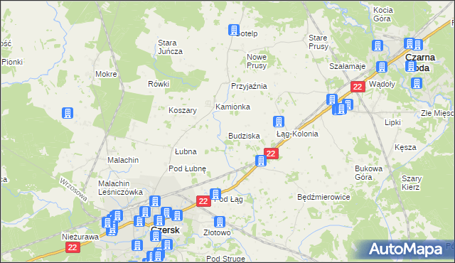 mapa Budziska gmina Czersk, Budziska gmina Czersk na mapie Targeo