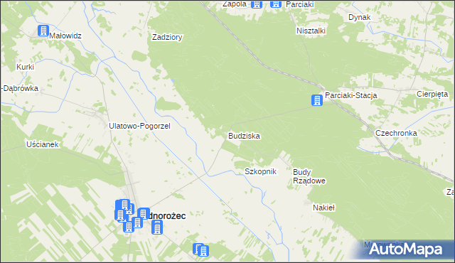mapa Budziska gmina Jednorożec, Budziska gmina Jednorożec na mapie Targeo