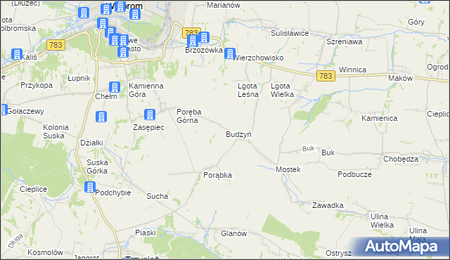 mapa Budzyń gmina Wolbrom, Budzyń gmina Wolbrom na mapie Targeo