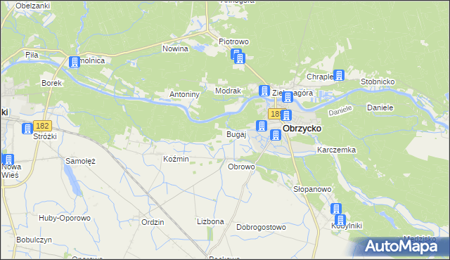 mapa Bugaj gmina Obrzycko, Bugaj gmina Obrzycko na mapie Targeo