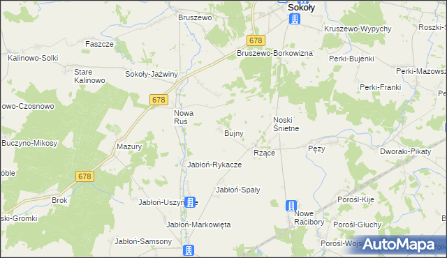 mapa Bujny gmina Sokoły, Bujny gmina Sokoły na mapie Targeo