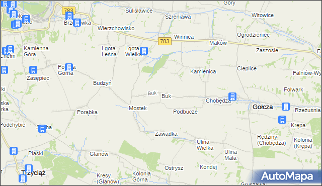 mapa Buk gmina Gołcza, Buk gmina Gołcza na mapie Targeo