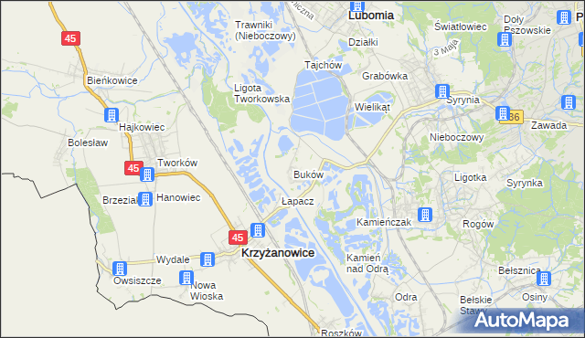 mapa Buków gmina Lubomia, Buków gmina Lubomia na mapie Targeo